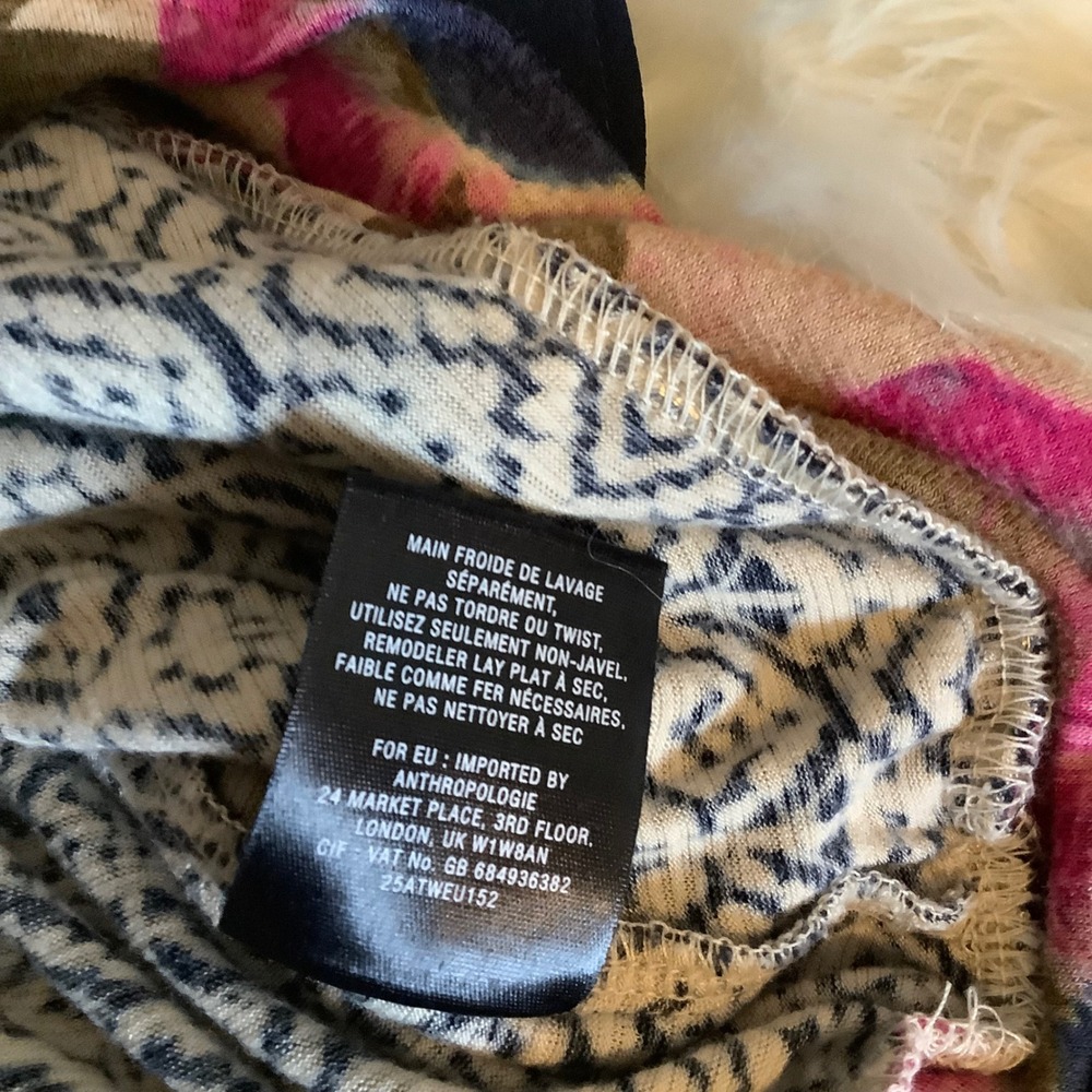 Vanessa Virginia Anthropologie Mixed Print Blouse Floral Ikat Asymmetric Navy S - Picture 11 of 15